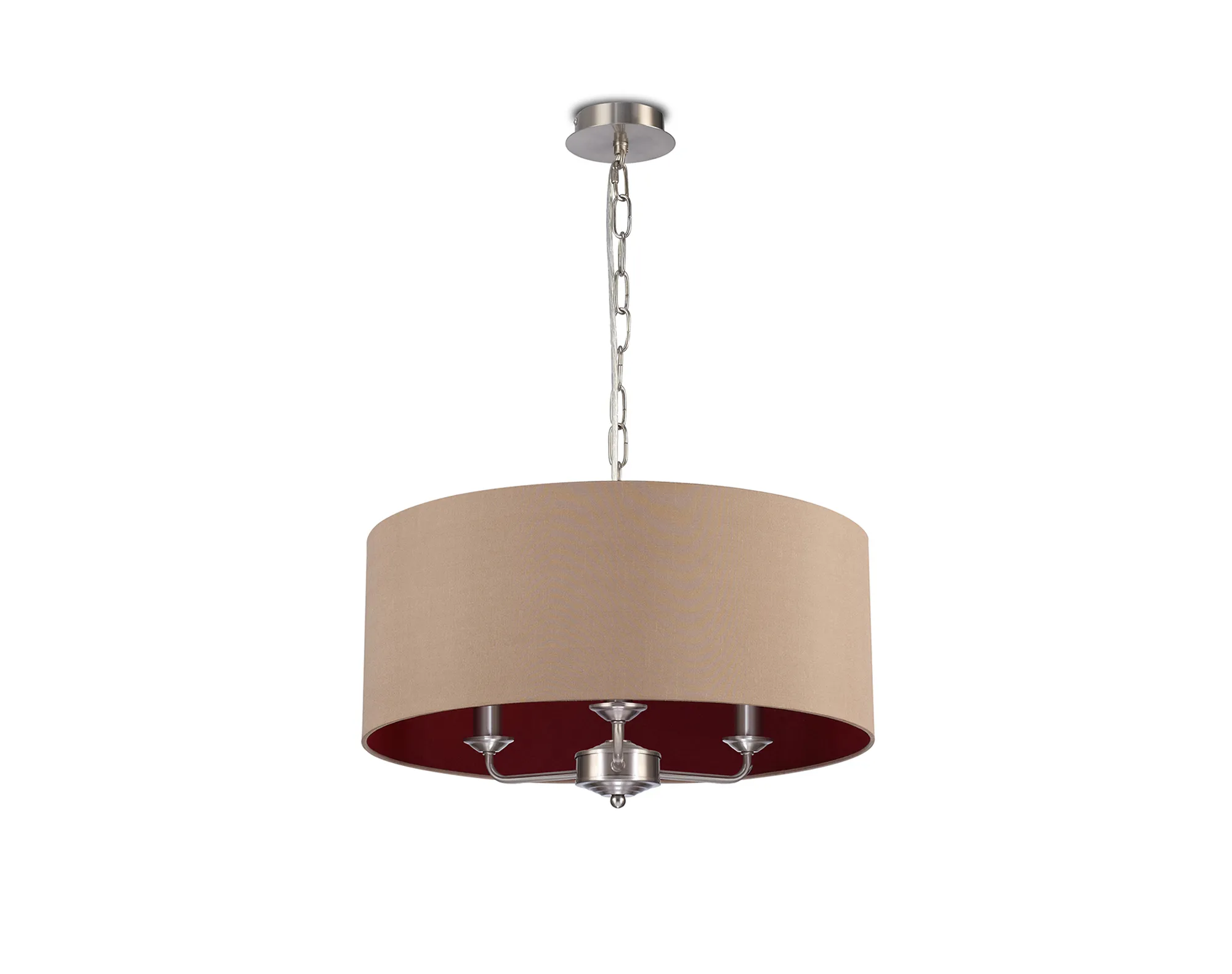 Banyan 50cm 3 Light Pendant Satin Nickel, Antique Gold/Ruby DK0071  Deco Banyan SN AG